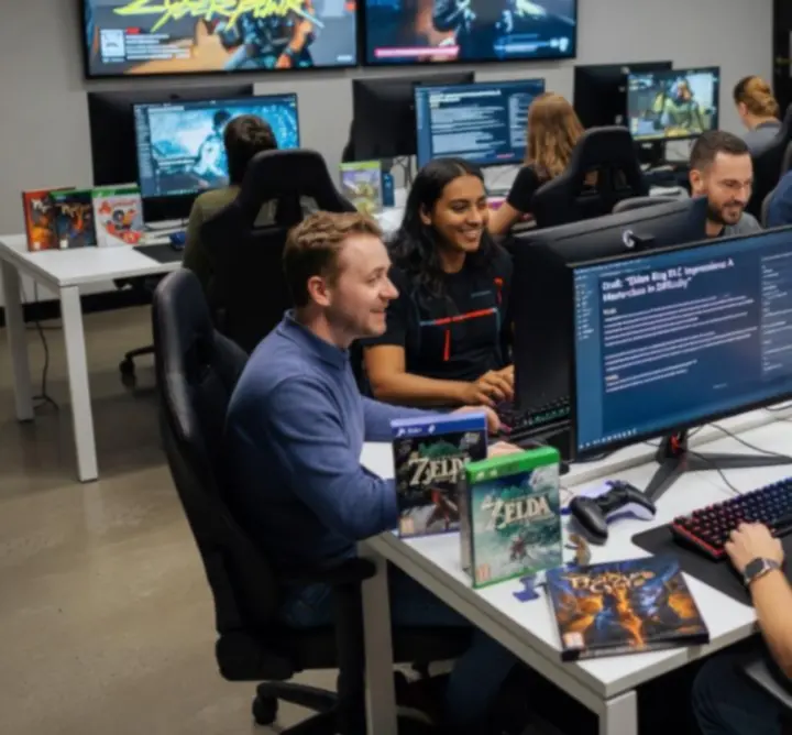 Zespół redaktorów Gaming Review Base pracujący nad recenzjami gier